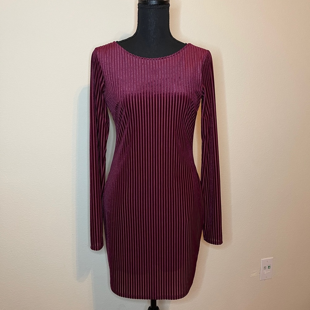 FOREVER 21: Burgundy Stripped Velvet Mini Dress